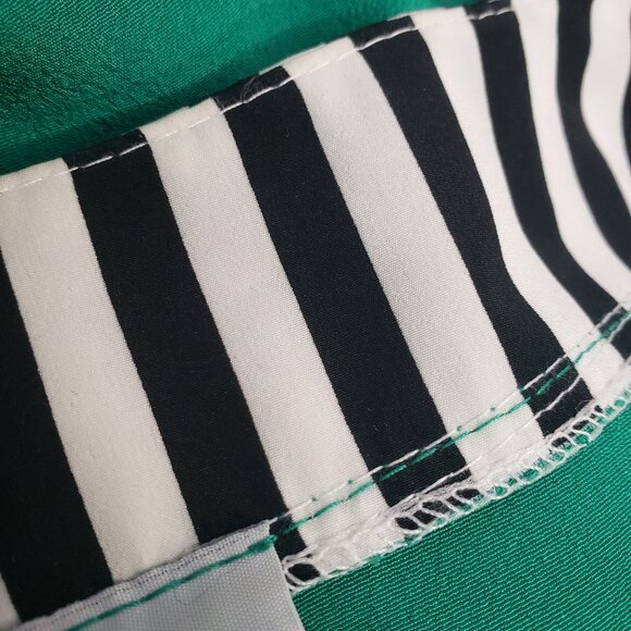 Lux Vintage PODIUM Paris Sheer Deep Green w Black + White Strip Trim Robe - Picture 8 of 12